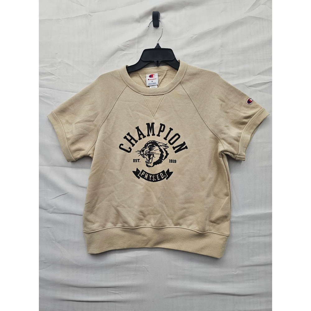 Champion Rec Center Cropped Raglan Short Sleeve Sweatshirt‎ Irish Cream Beige S